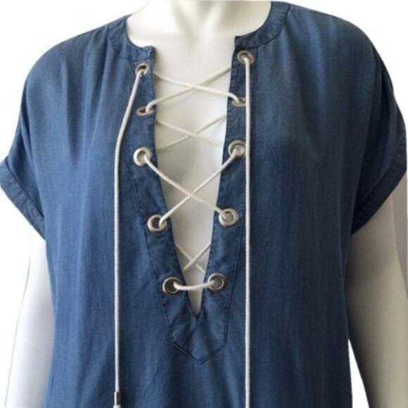 Blue Island Plunge Lace Up Cover Up - Picture 3 of 4